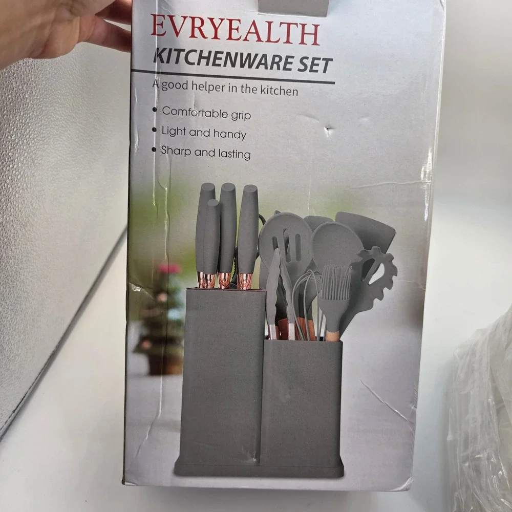Evryealth Kitchenware Set 19pc Silicone Utensils Knife Block Cutting Board L4